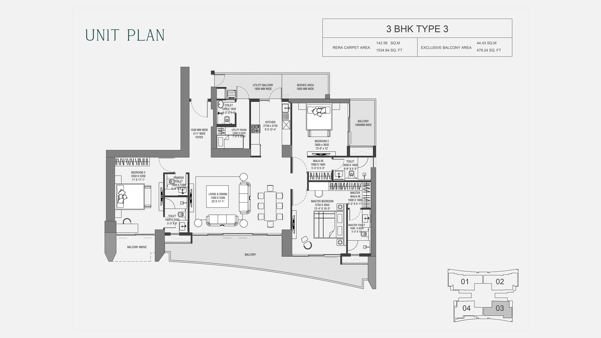 3bhk floor plan type 3